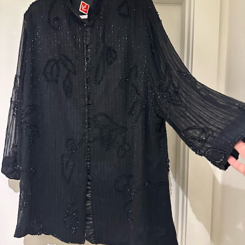 Vintage Never Worn Silk-Beaded Mandarin Collar Jacket 3X